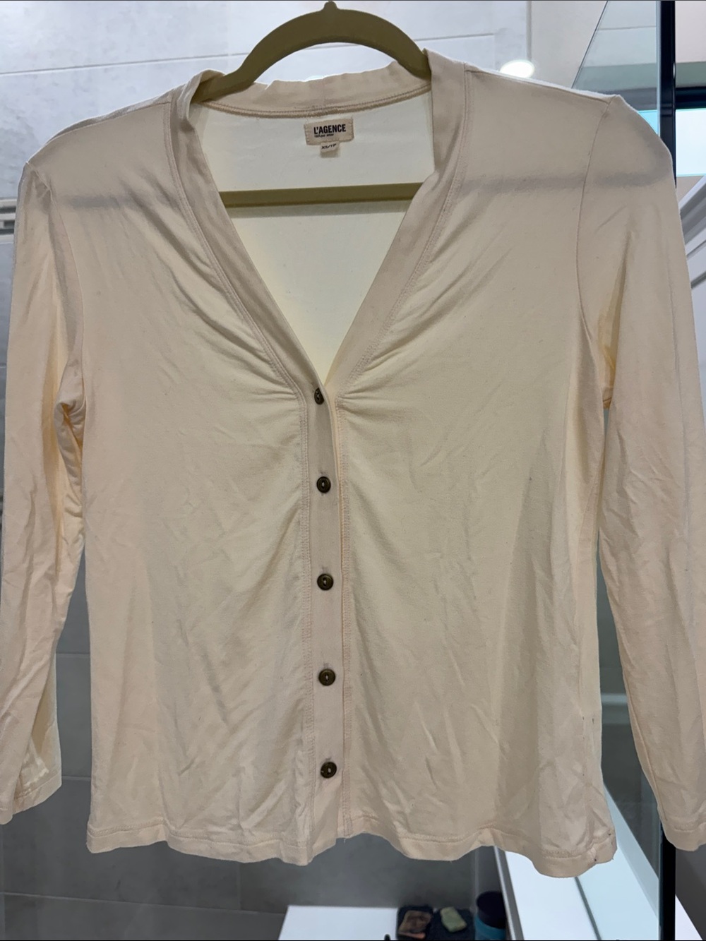 L'AGENCE Britney Ivory Button-Front Long Sleeve Top